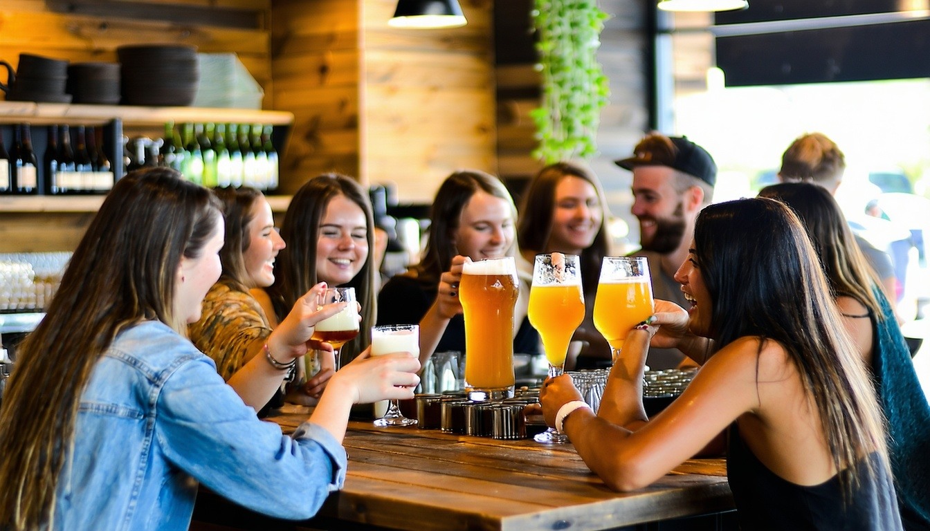 A vibrant café setting with customers enjoying gla